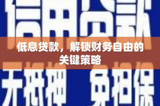 会东低息贷款，解锁财务自由的关键策略